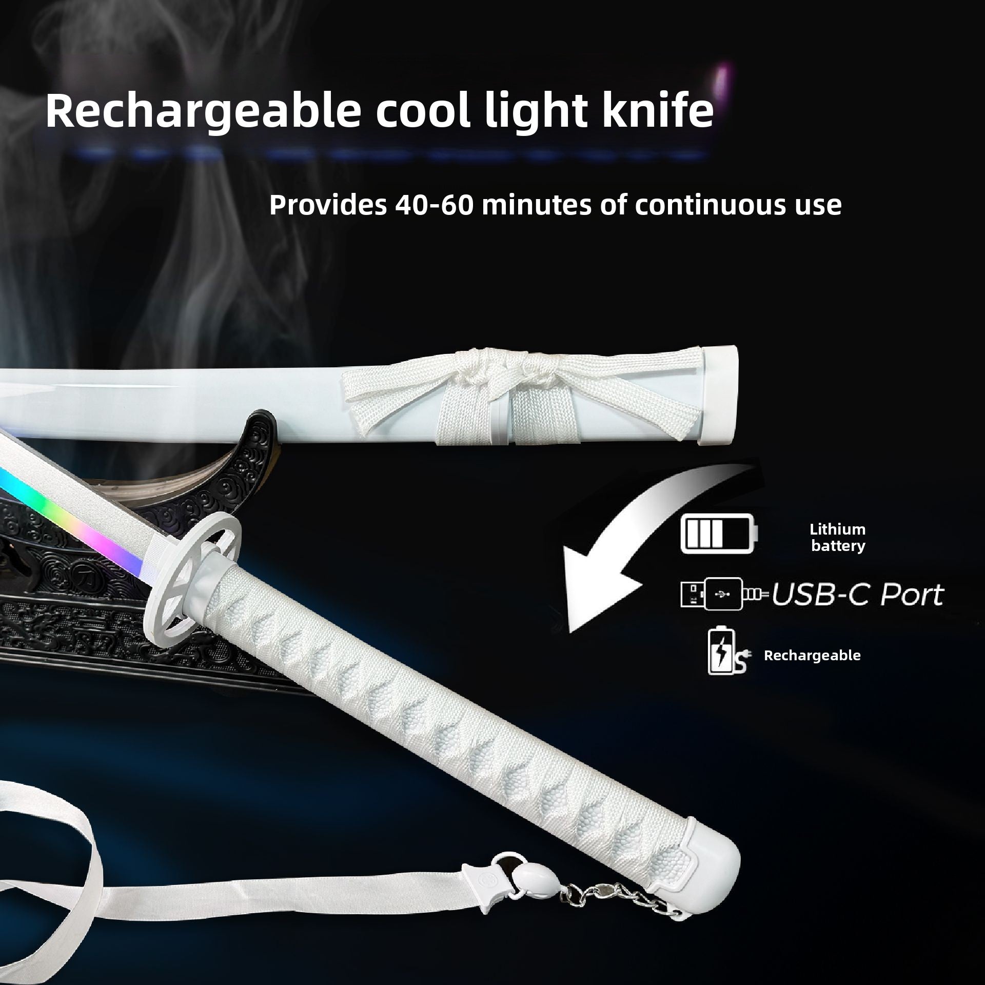 Collector-Grade Luminous Anime Cosplay Sword – Interactive Glowing Blade with Smoke-Style Gradient Sleeve, Dynamic Spinning Mechanism & Accessory Bundle