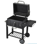Heavy-Duty Charcoal Barbecue Grill With Lid | Large Outdoor Courtyard BBQ Smoker| Power-Coated Steel Garden Grill With Side Shelves