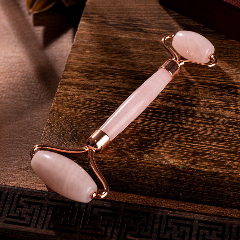 Authentic Rose Quartz Gua Sha & Facial Roller – Premium Crystal Massager, Dolphin Scraping Board, and Fascia Stick Sculpting Tools