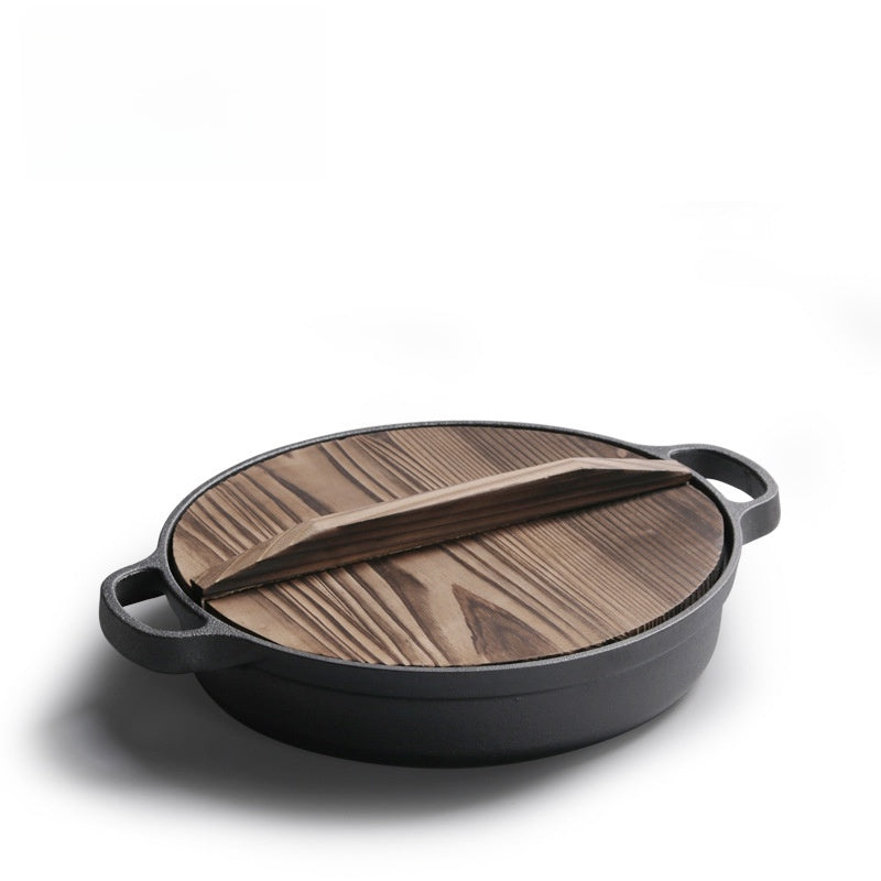 Cast Iron Double-Ear Frying Pan Uncoated Skillet Induction Cooker Compatible