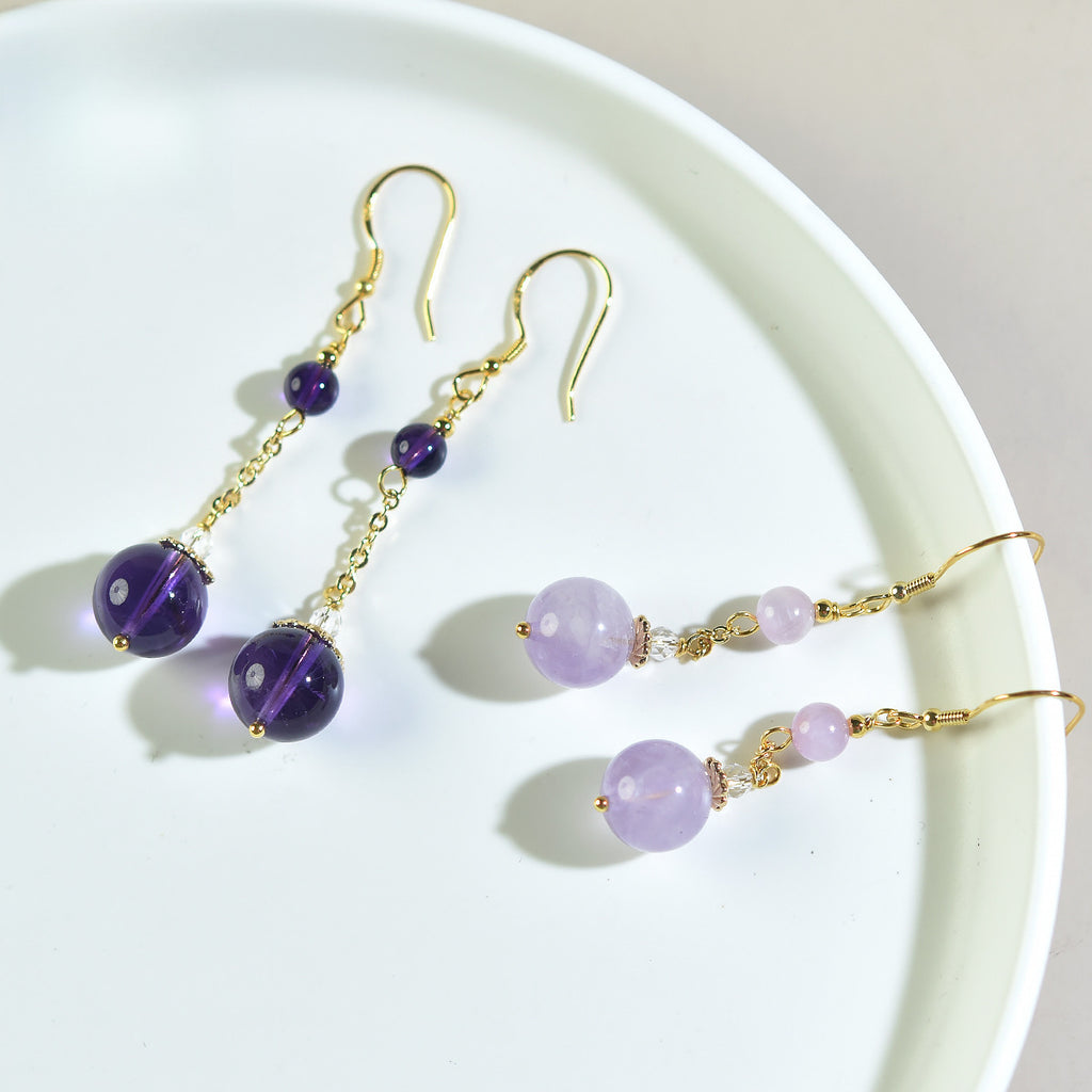 Aura Drop Natural Amethyst Crystal Earrings | 925 Sterling Silver Drop Jewelry