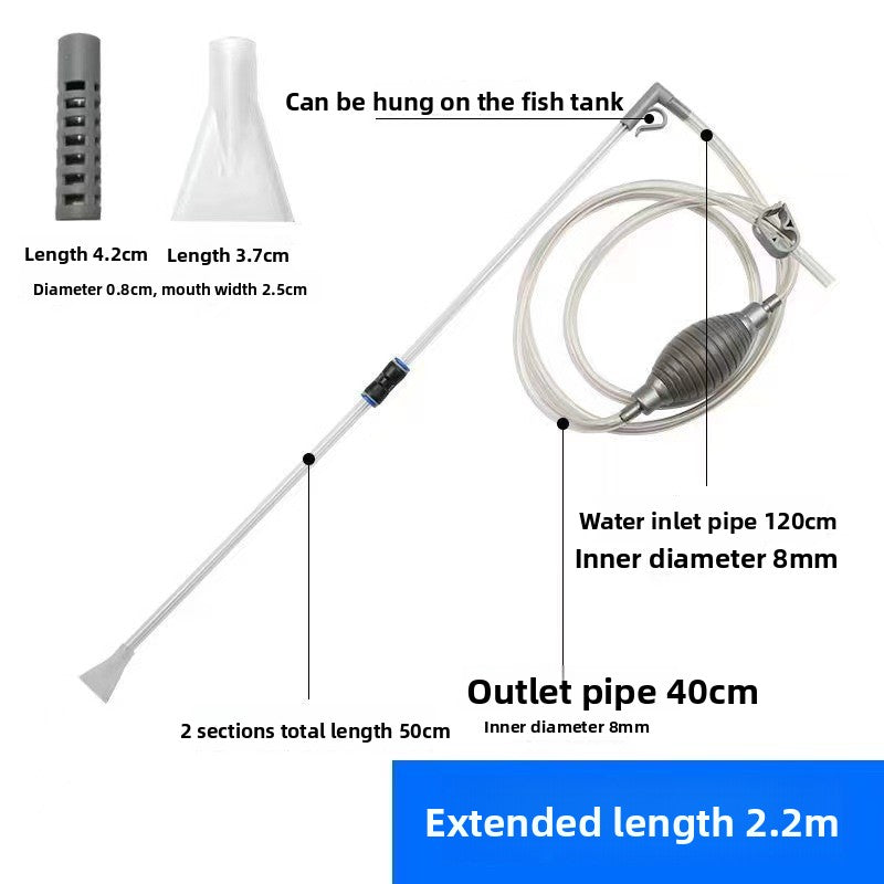 Multi-Function Aquarium Siphon Water Changer & Gravel Cleaner - Manual Fish Tank Sand Washer Vacuum Kit with Duckbill Attachment (1.5m - 3m)