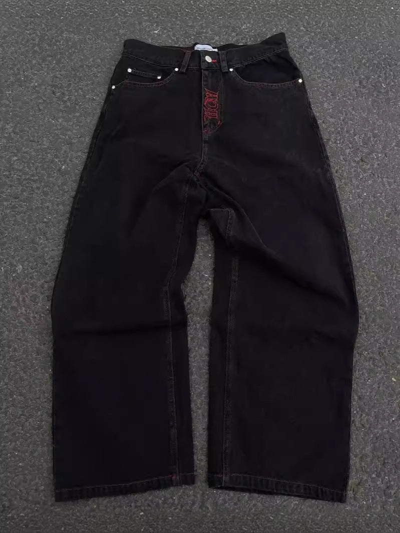 Mens Washed Cotton Wide Leg Jeans