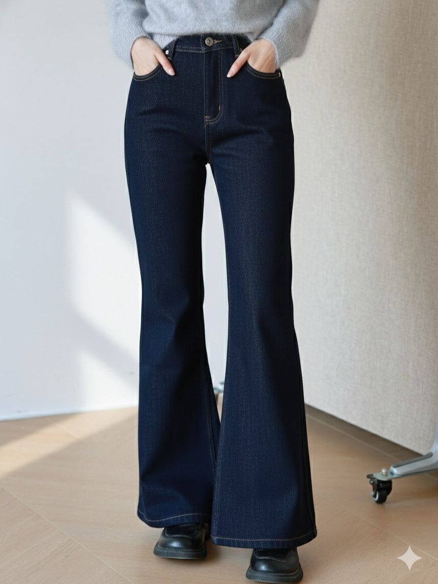 Fleece-Lined Bootcut Denim Jeans High Waisted Stretch Pants