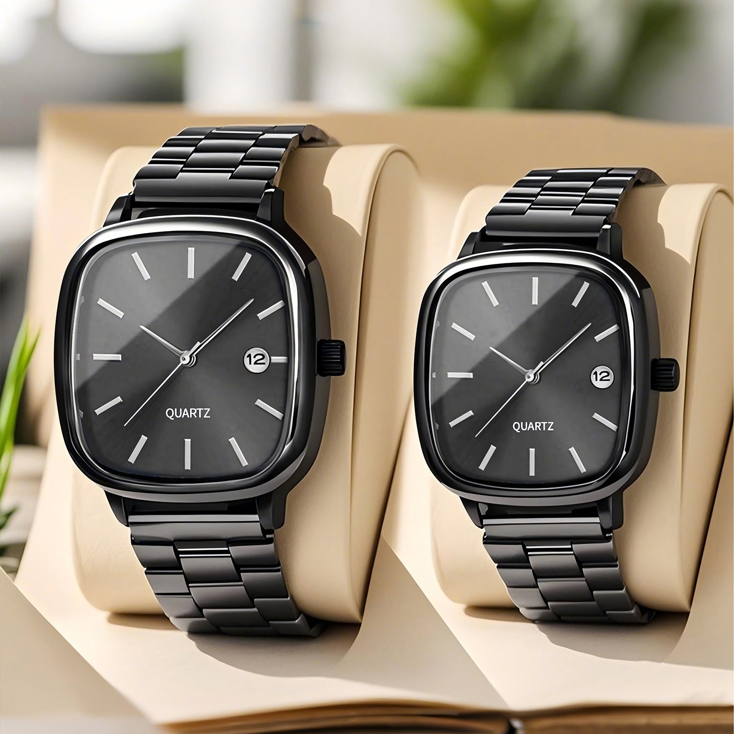 Square Quartz Watch with Stainless Steel Band
