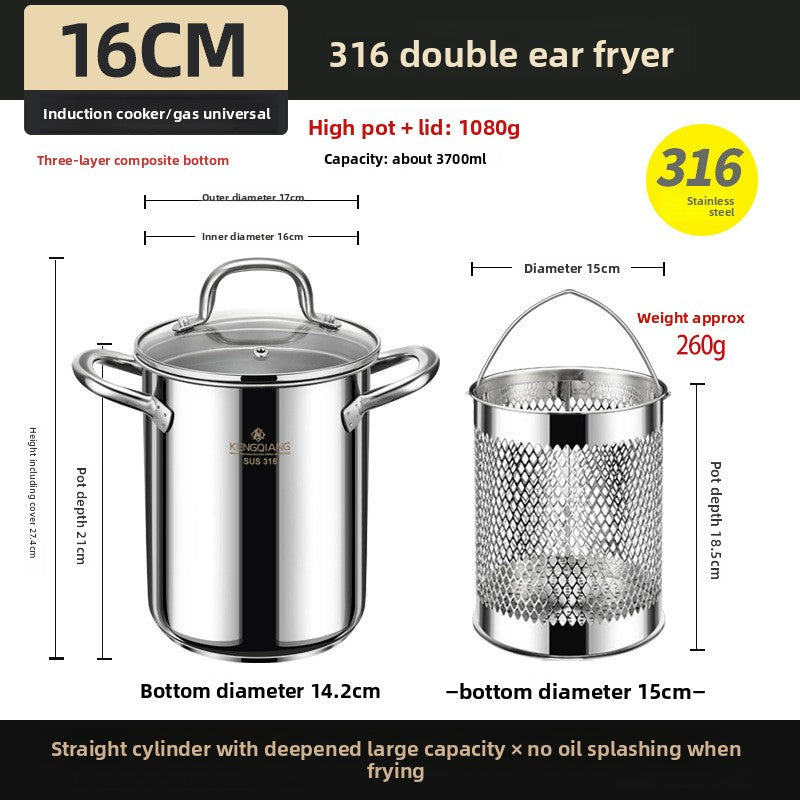 Stainless Steel Multi-Function Fryer Pot with Strainer