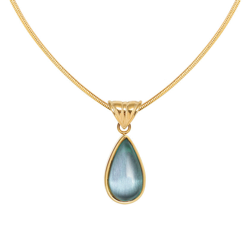French Style Green Water Drop Titanium Steel Necklace