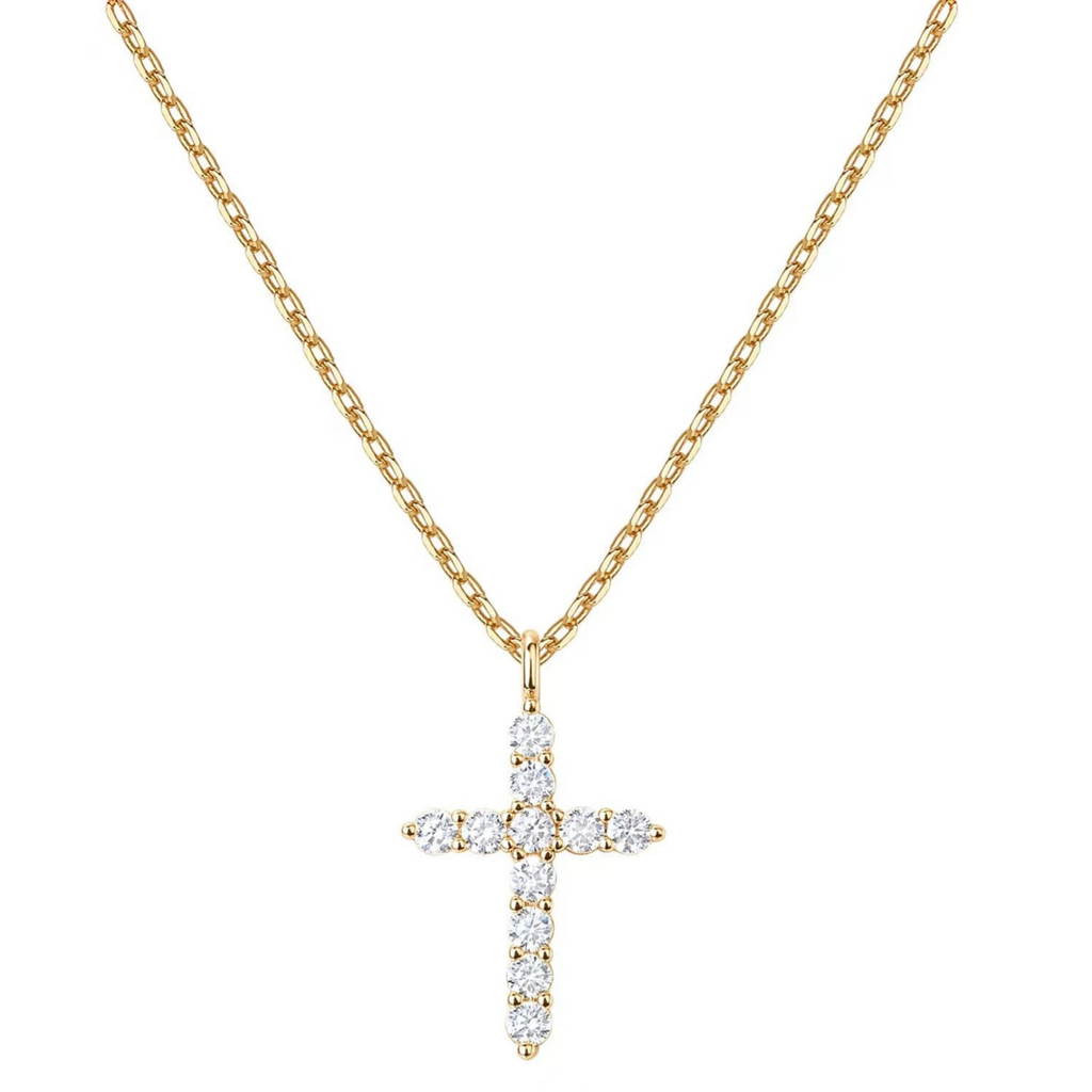 Aethelgard Rotating Cross & Crown Pavé Pendant Necklace | 18k Gold & Sterling Finish Luxury Jewelry