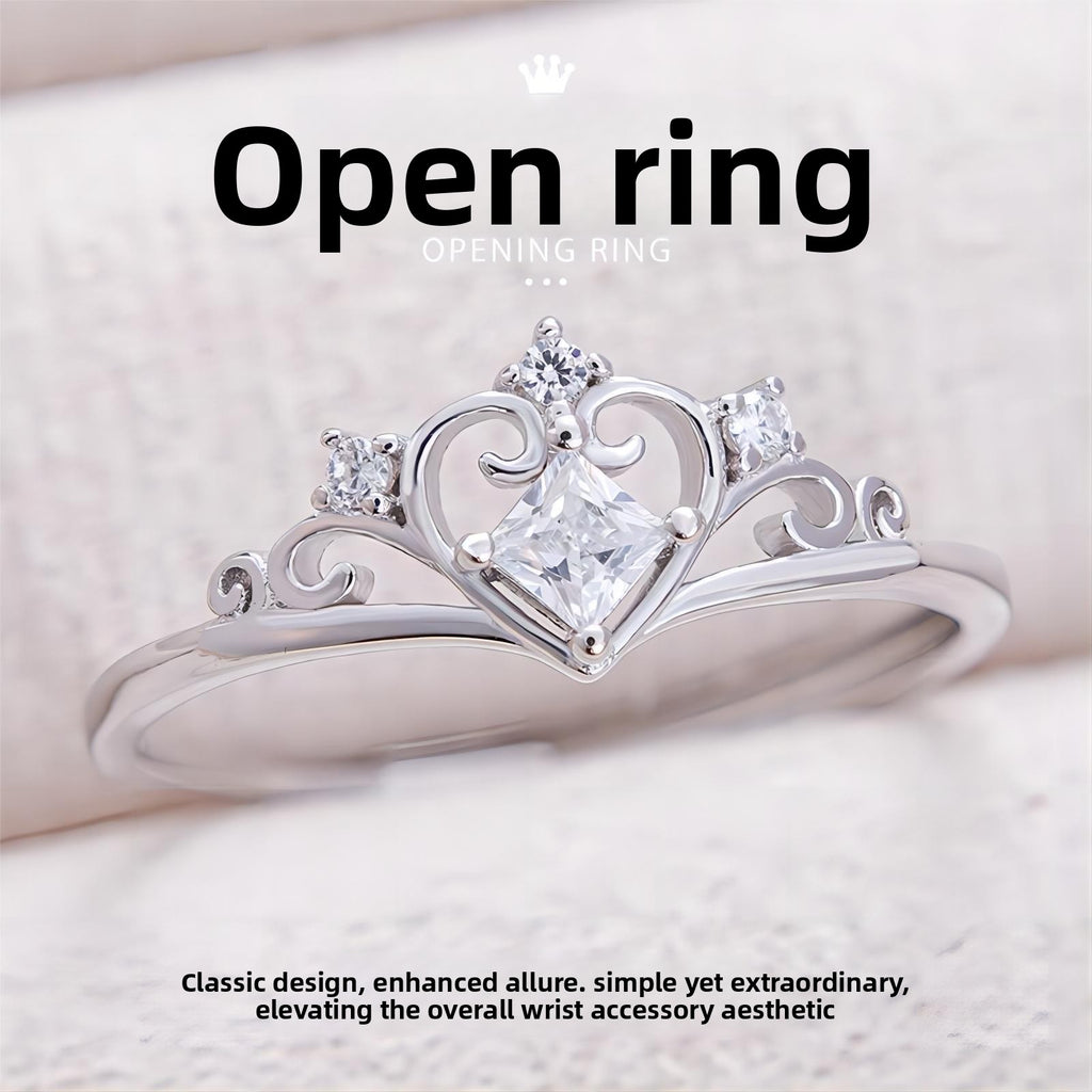 Aura Crown Adjustable Open Ring | Light Luxury Electroplated Tiara Band