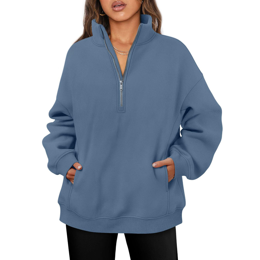 Womens Half Zip Stand Collar Sweatshirt