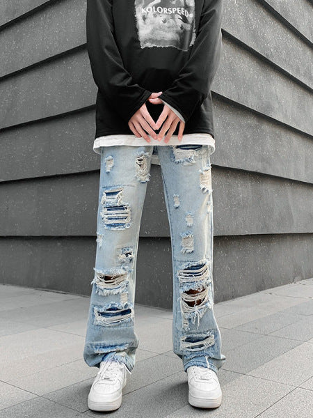 Men's Straight Leg Ripped Denim Jeans