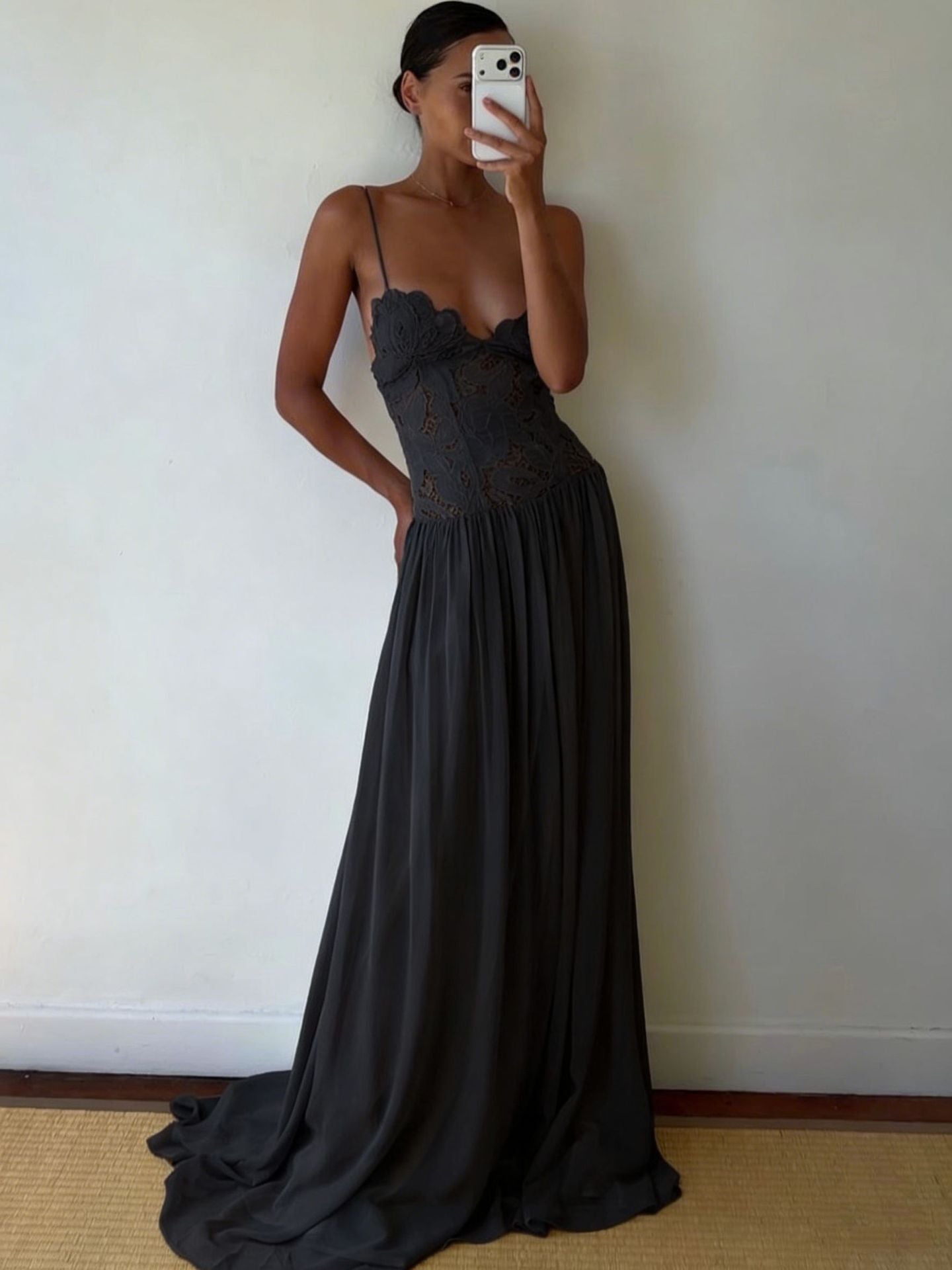 Embroidered Chiffon Maxi Dress