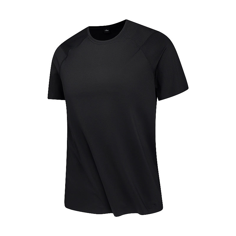 Summer T-Shirt Short-Sleeved Men's Seamless Ice Silk Breathable Quick-Drying Sun Protection Anti-Un Pure Color Youth Sports Round Neck T-Shirt for Men