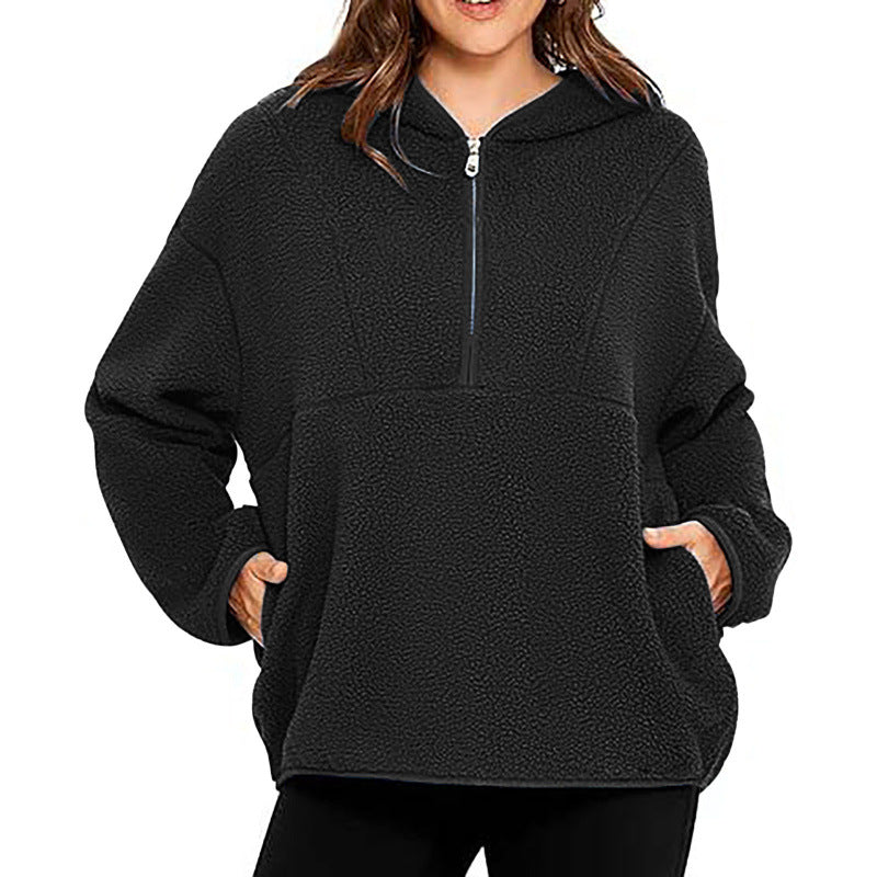 Quarter Zip Lambswool Hooded Sweatshirt
