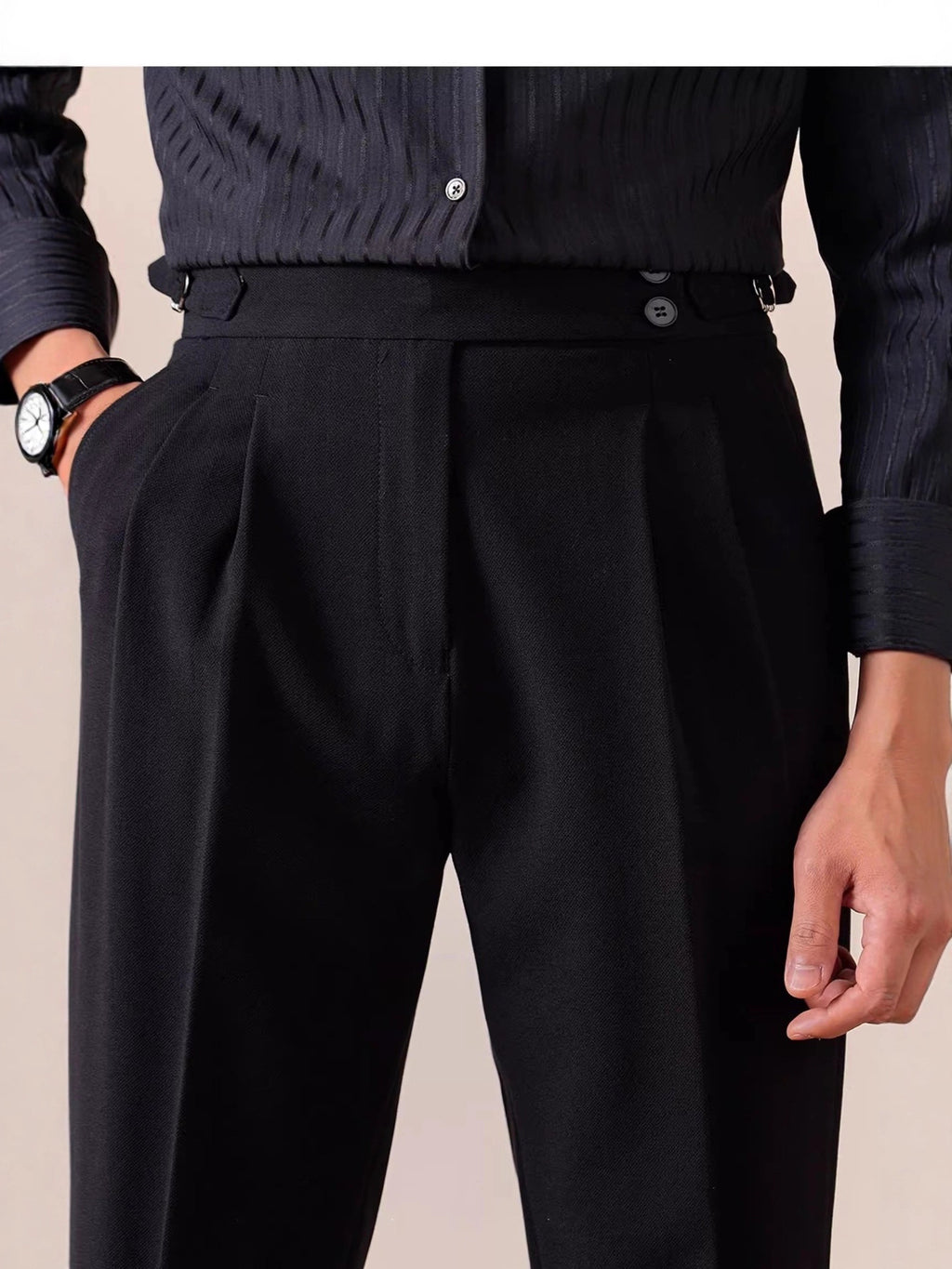 Italian Style High Waist Straight Leg Trousers