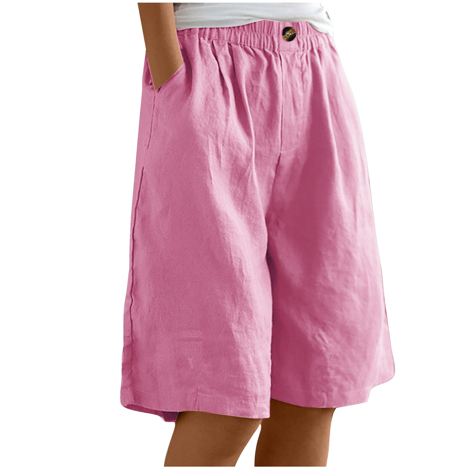 Womens Cotton Linen High Waist Shorts