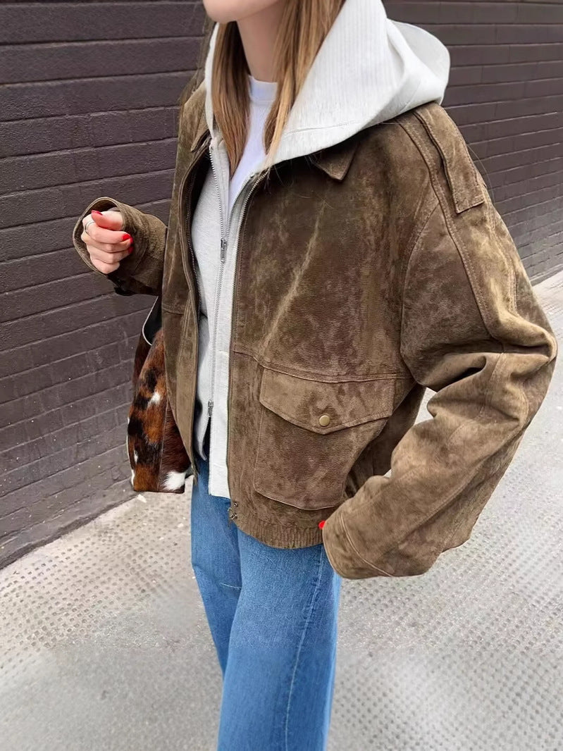 Women's Suede Texture Zip-Up Jacket