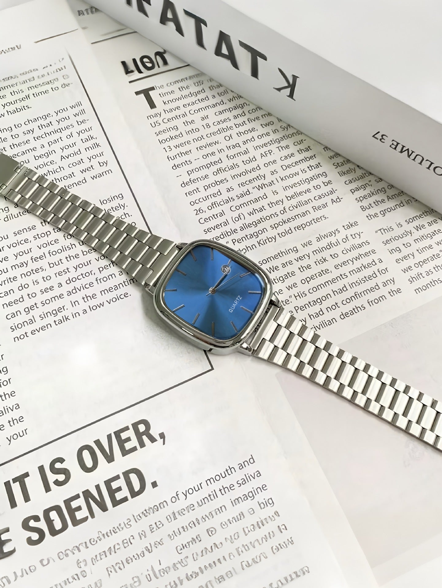 Square Quartz Watch with Stainless Steel Band