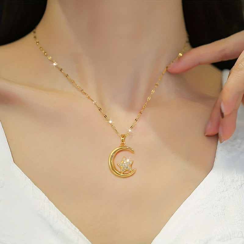 Titanium Steel Star Moon Pendant Necklace