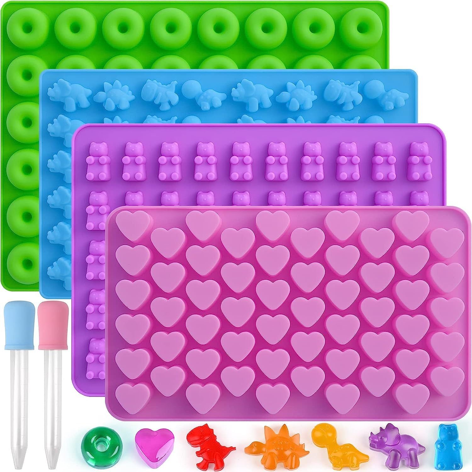 Silicone Gummy Bear & Dinosaur Candy Mold Set - Food-Grade Chocolate Making Kit with Liquid Droppers, Spatula & Gift Bags for Homemade Fruit Gummies, Jellies & Treats