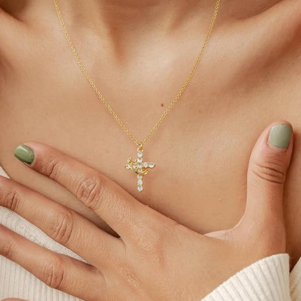 Aethelgard Rotating Cross & Crown Pavé Pendant Necklace | 18k Gold & Sterling Finish Luxury Jewelry