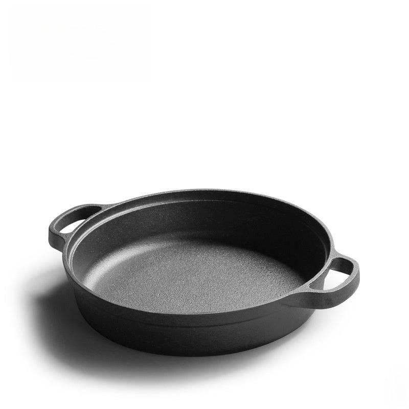 Cast Iron Double-Ear Frying Pan Uncoated Skillet Induction Cooker Compatible