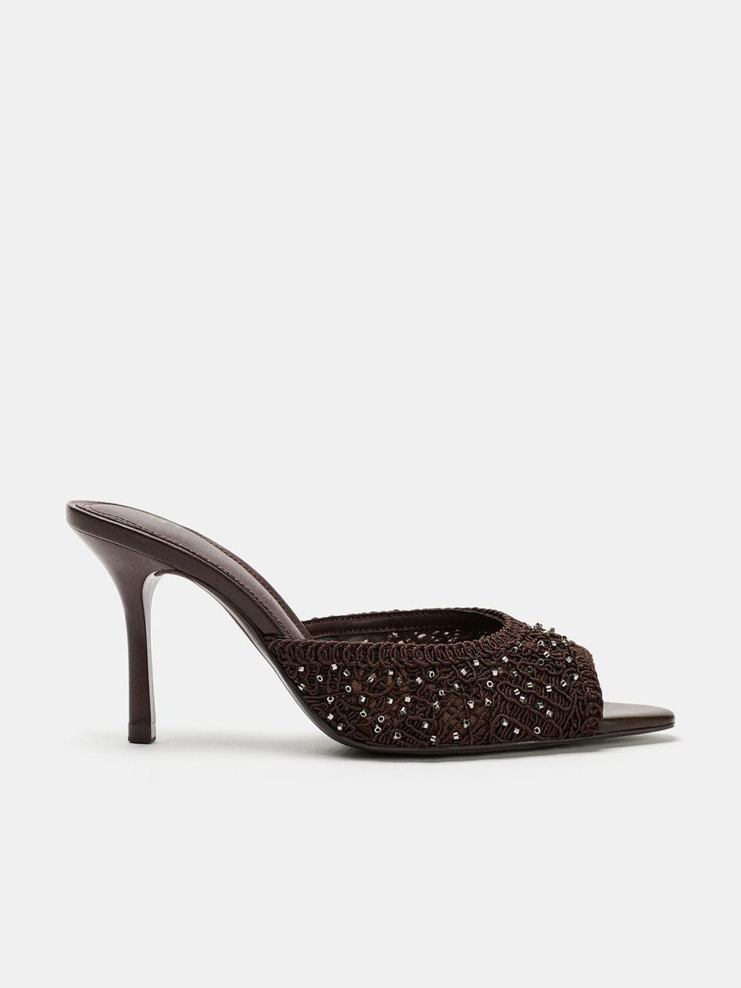 10cm Stiletto Heeled Mules | Glossy Peep-Toe Slip-On Sandals