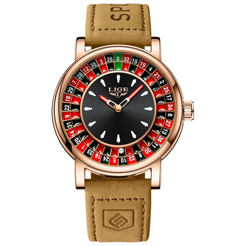 Mens Roulette Luminous Waterproof Quartz Watch