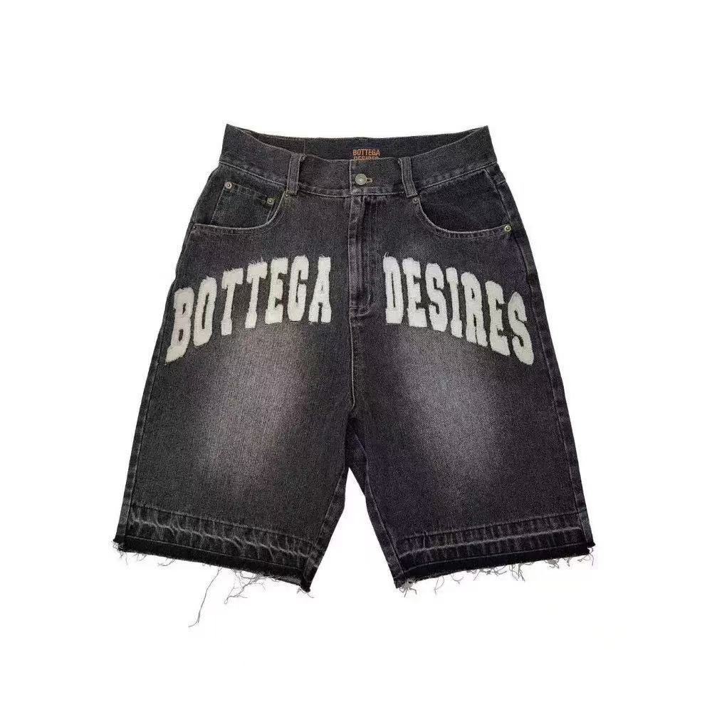 Retro Washed Denim Hip-Hop Shorts