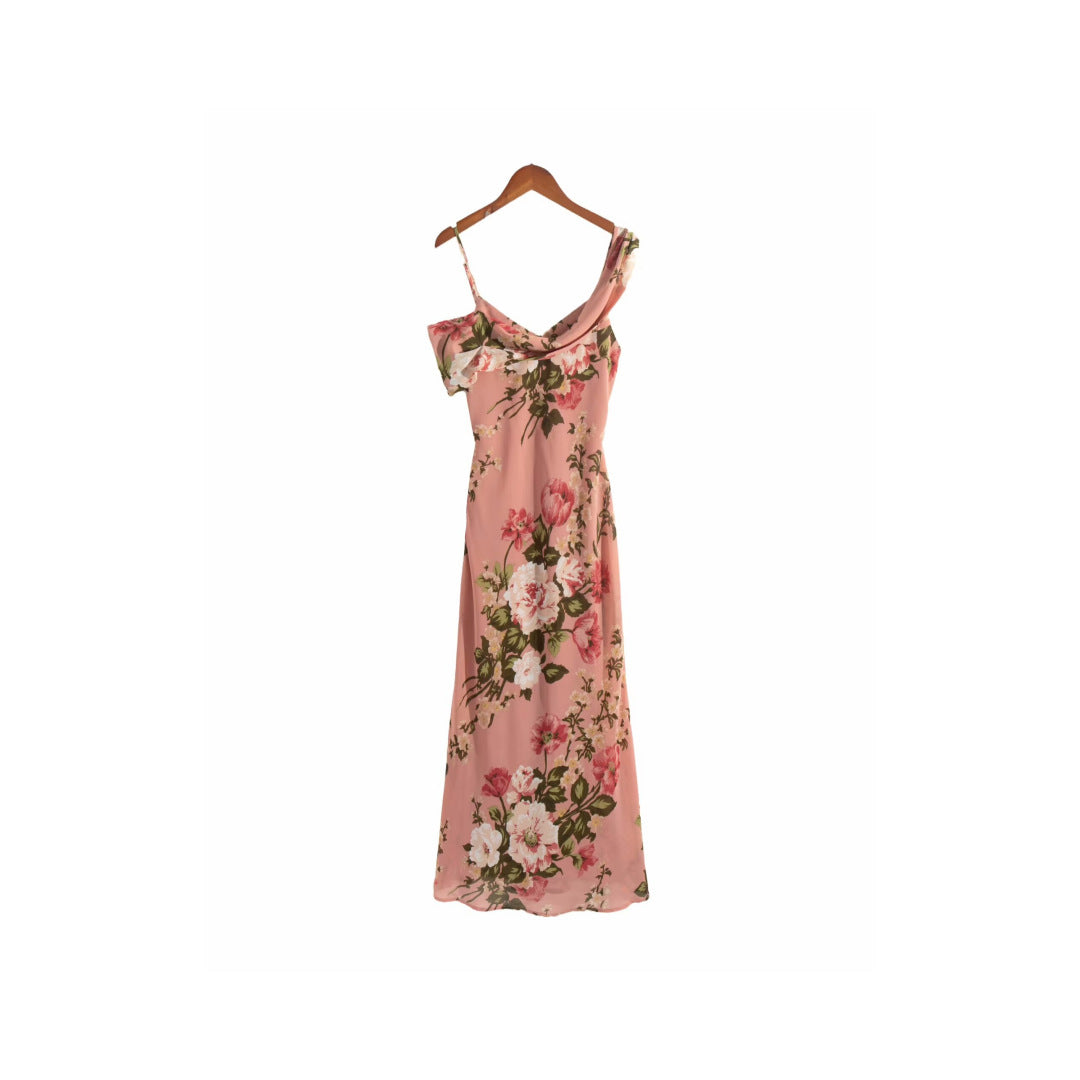 Iris Textured One-Shoulder Midi Dress-Asymmetrical Slim Fit Cocktail Dress