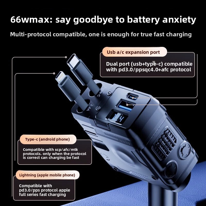 Retractable Cord 120W Fast Car Charger