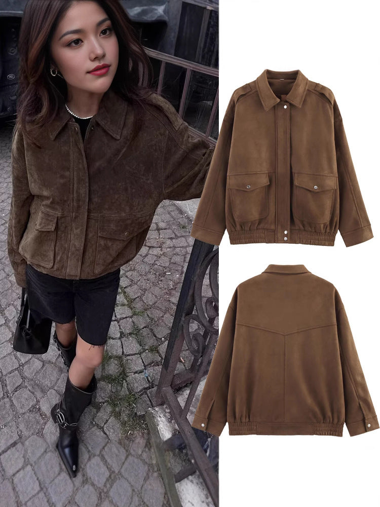 Women's Suede Texture Zip-Up Jacket