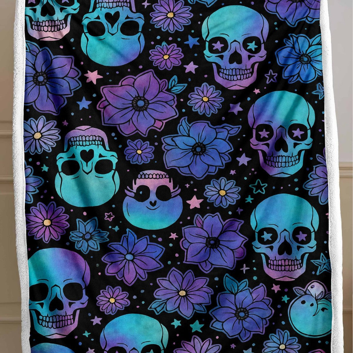 Skull Pattern Wool Blend Bedspread