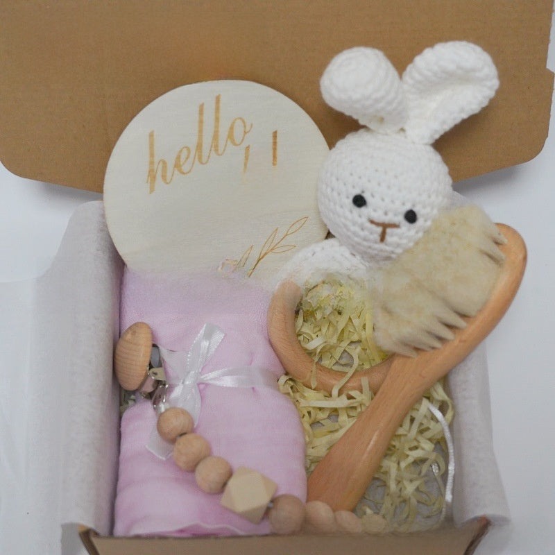 Handmade Crochet Rabbit Rattle Baby Care Set