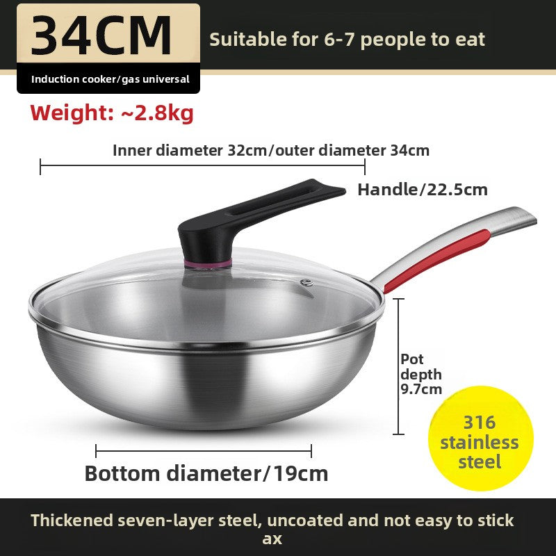 Premiun 316 Stainless Steel Cooking Wok | Multi-Layer Composite Base Stir-Fry Pan | Heavy-Duty 2kg Food-Grade Woke with Steamer Capability