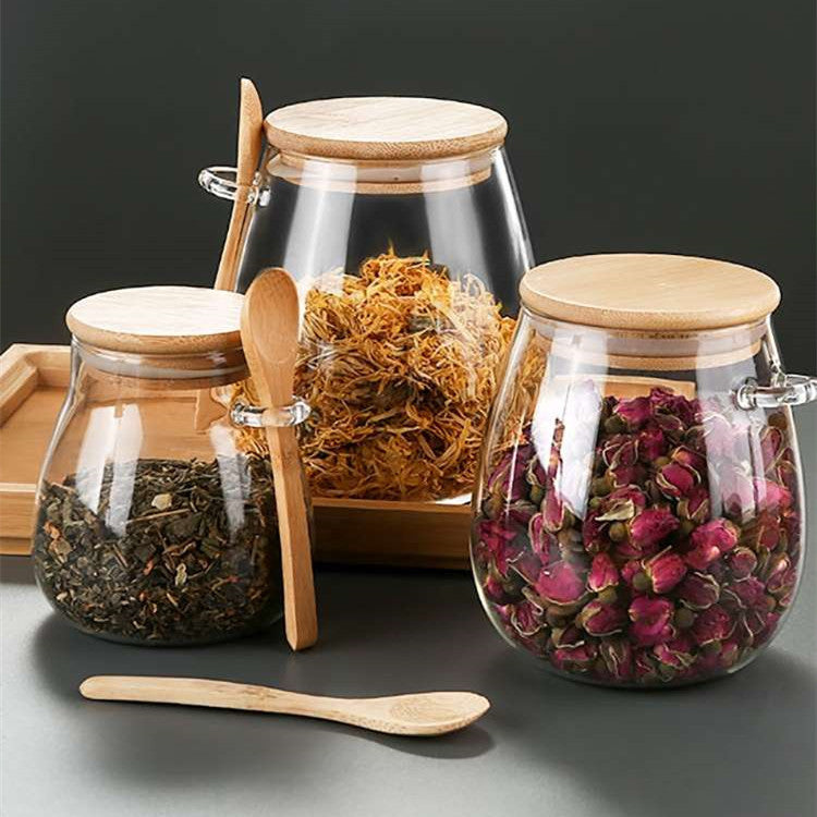Glass Sealed Storage Jar with Spoon for Grains and Tea