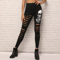 Womens Skull Pattern Ripped Leggings