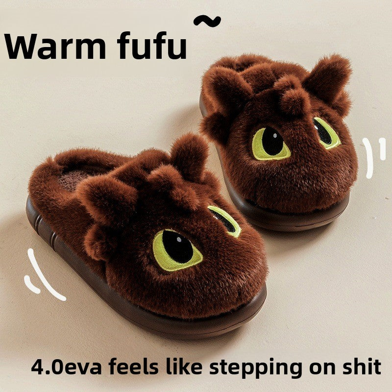 Cartoon Plush House Slippers with Thick EVA Sole