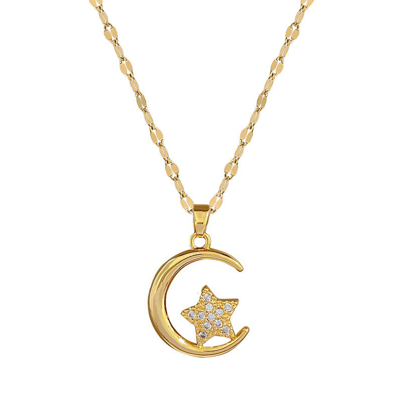 Titanium Steel Star Moon Pendant Necklace