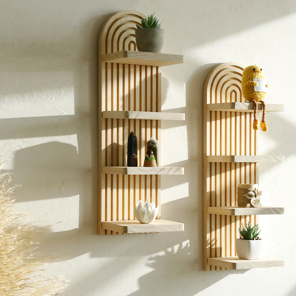 Arched Solid Wood Wall Flower Pot Storage Rack