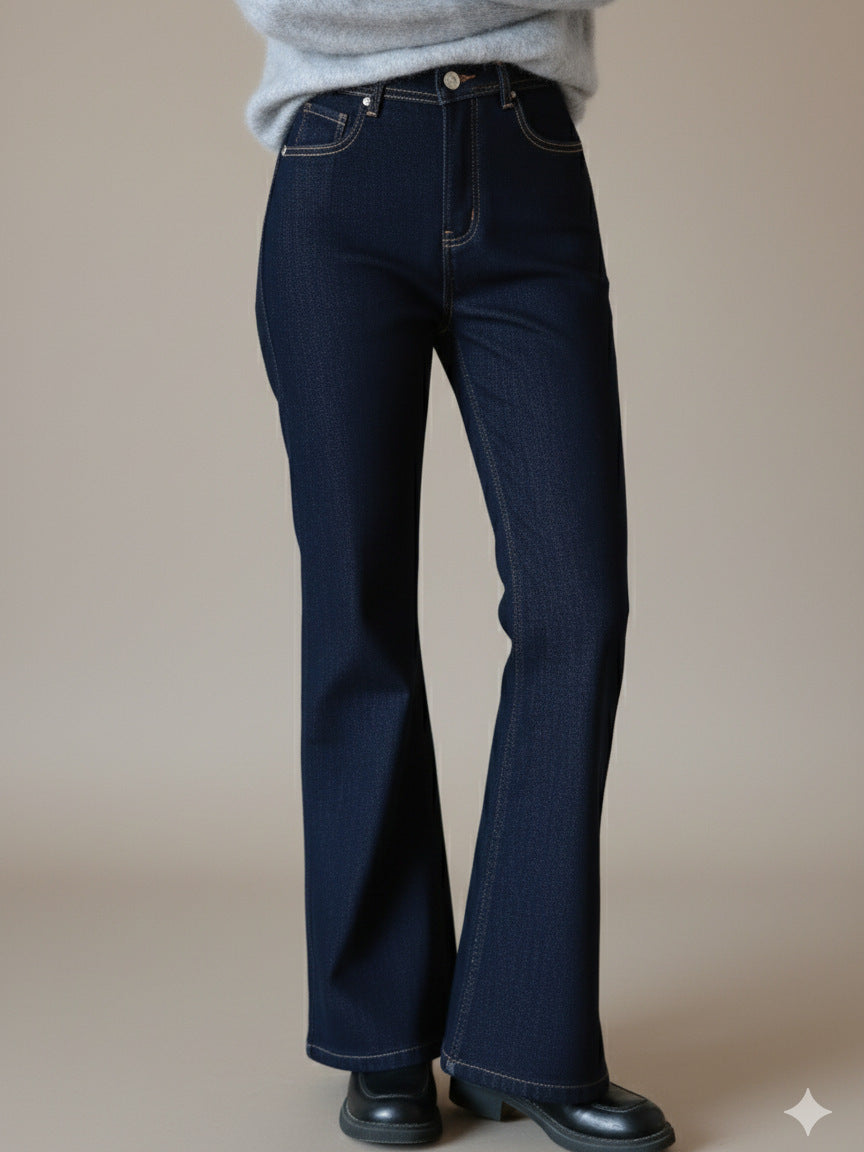 Fleece-Lined Bootcut Denim Jeans High Waisted Stretch Pants