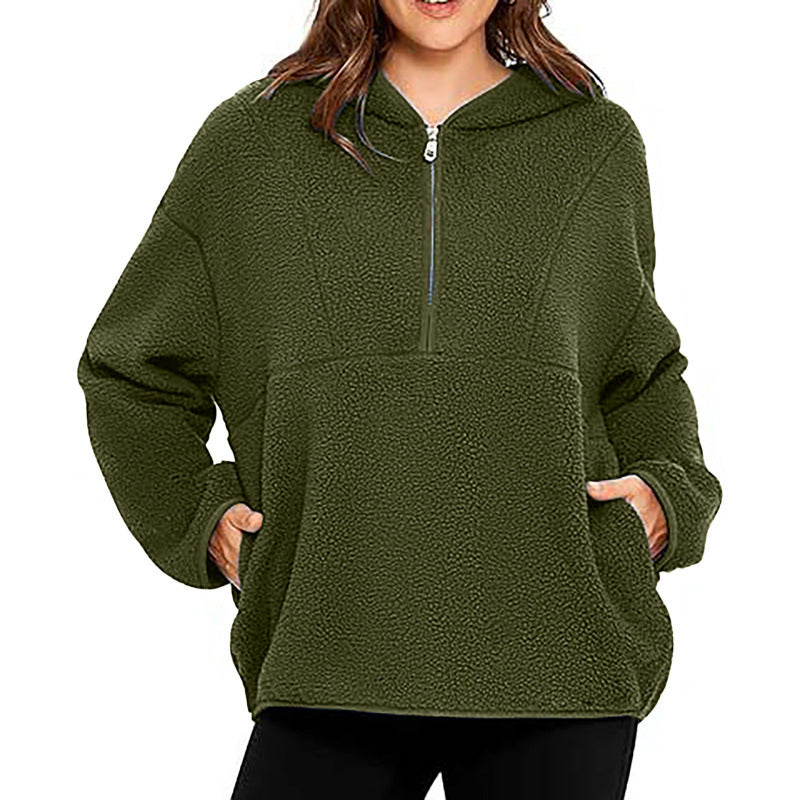 Quarter Zip Lambswool Hooded Sweatshirt