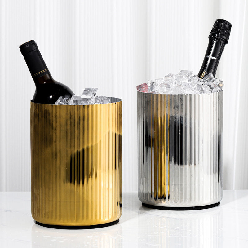 Grand Horizon Fluted Metal Wine & Champagne Chilling Bucket | Architectural Bar & Tabletop Display