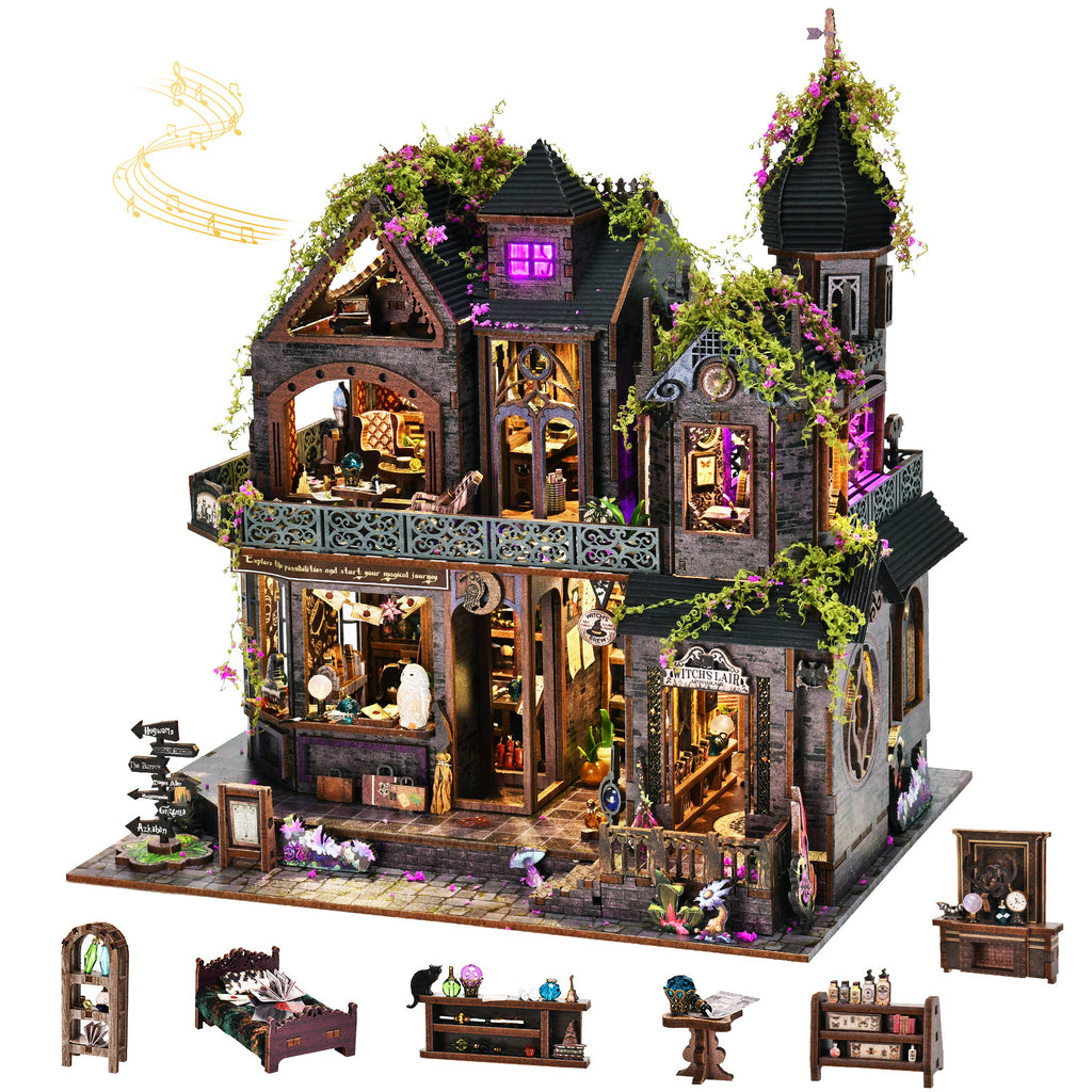 Magic Castle Wooden Miniature Dollhouse Kit 3D Diy Diorama Craft Model with Lights