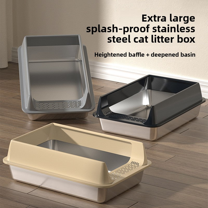 Stainless Steel Semi-Enclosed Cat Litter Box with Lid