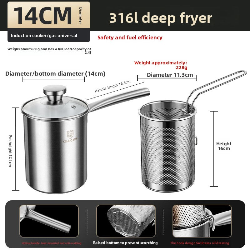 Stainless Steel Multi-Function Fryer Pot with Strainer