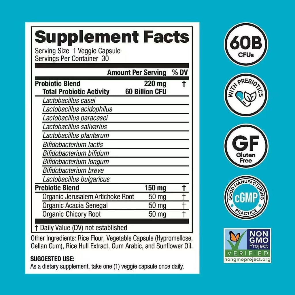 60 Billion CFU Daily Probiotic Capsules | High-Potency & Gut Health Angle (Best Overall)