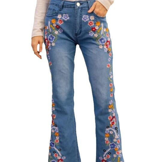 Women's Embroidered Flared Denim Pants