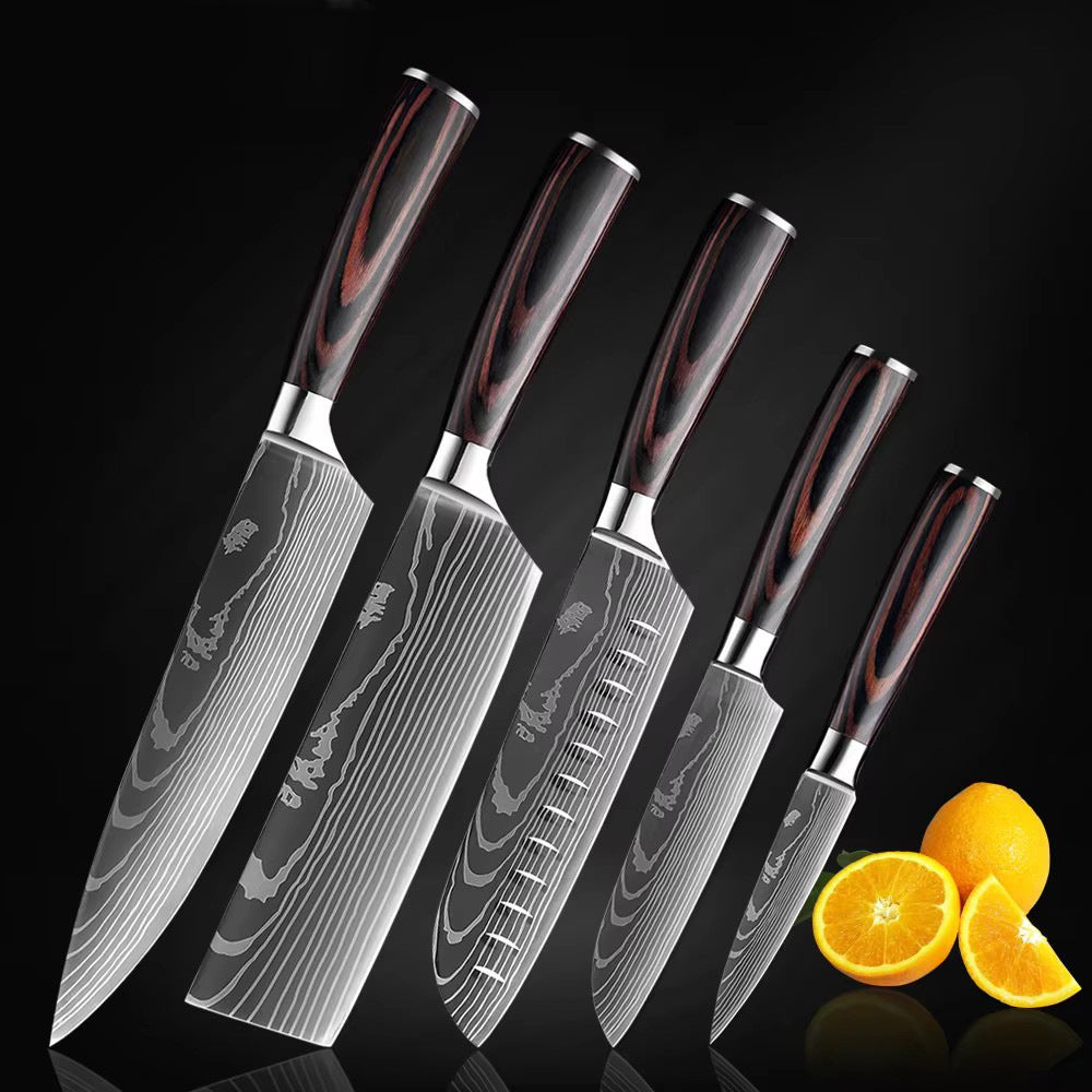 Japanese-Style Damascus Kitchen Knife Set | Professional Wood Handle Chef Knife Collection