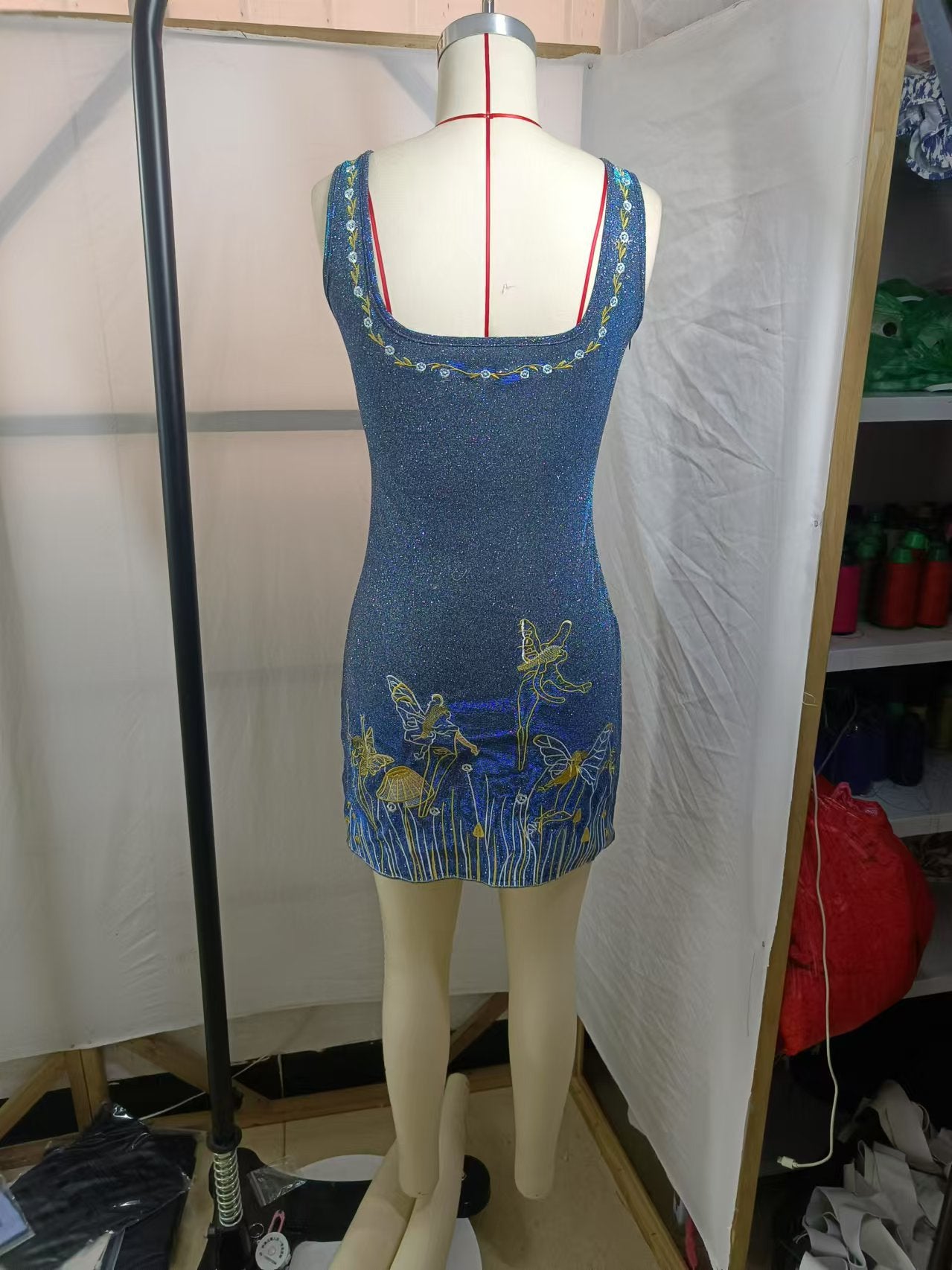 Celestial Aura 3D Embroidered Dress | High-Neck Sling Streetwear Mini